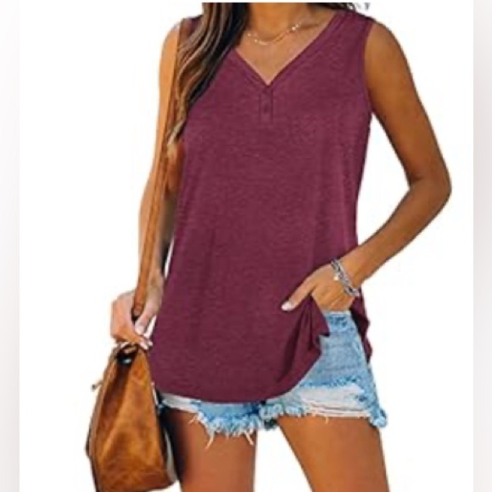 WEESO Sleeveless Shirts Button Up Loose Fit Tank Top - Purple - Size Large